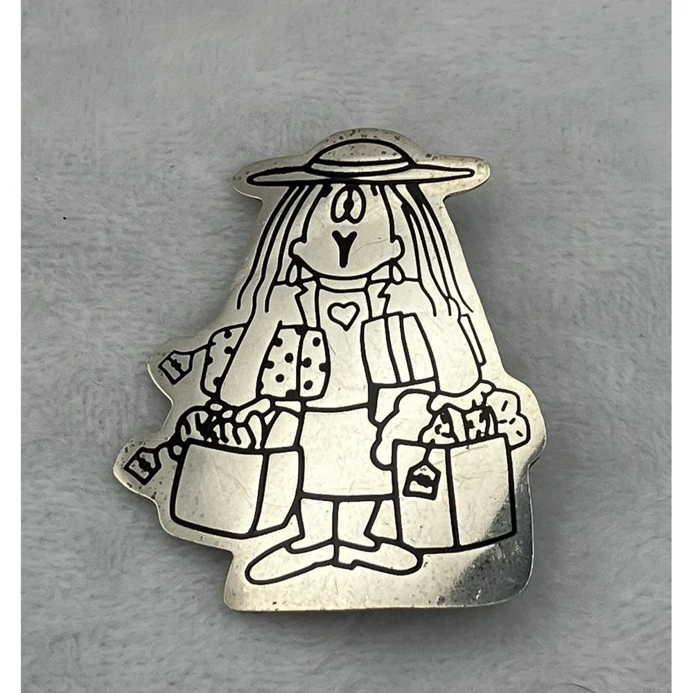 Vtg Cathy Guisewite Comic Strip  Sterling Silver 925 Mexico Brooch Pin Shopping